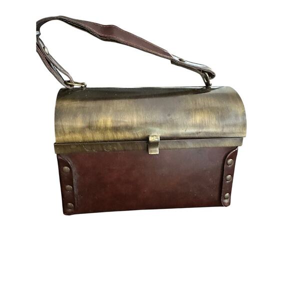 Vintage Start Brown Leather Straps Retro Distressed Hand Polished Storage Box - Picture 1 of 12